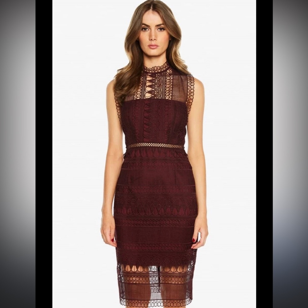 Bardot Marianna Burgundy Lace Midi Dress